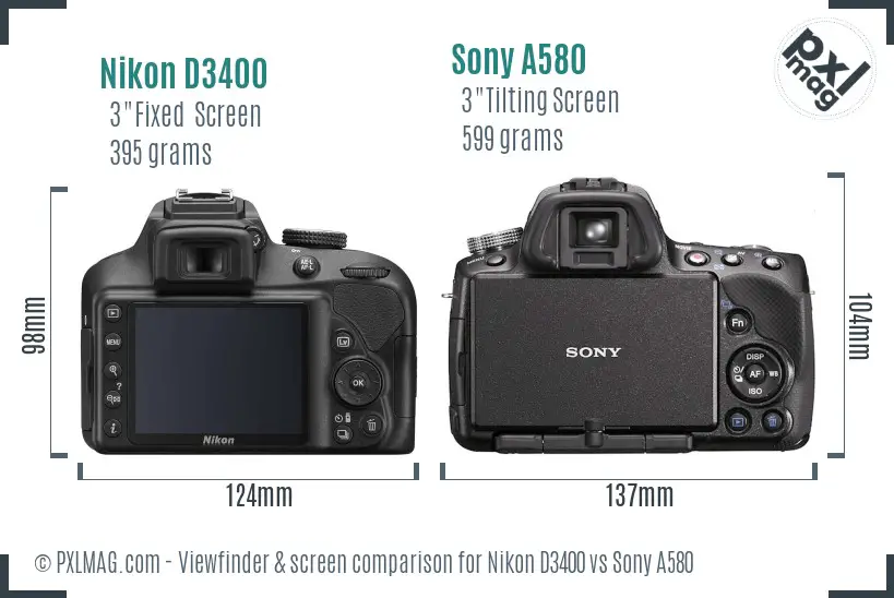 Nikon D3400 vs Sony A580 Screen and Viewfinder comparison