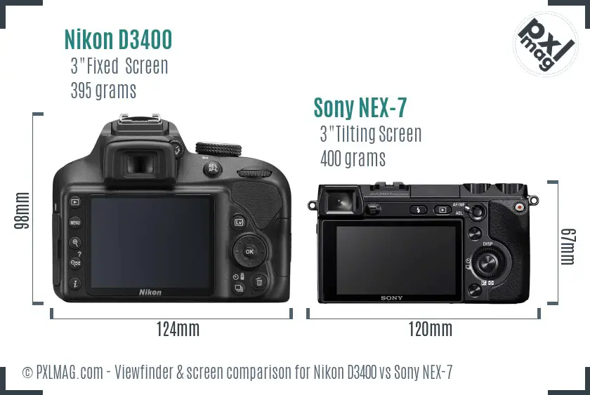 Nikon D3400 vs Sony NEX-7 Screen and Viewfinder comparison