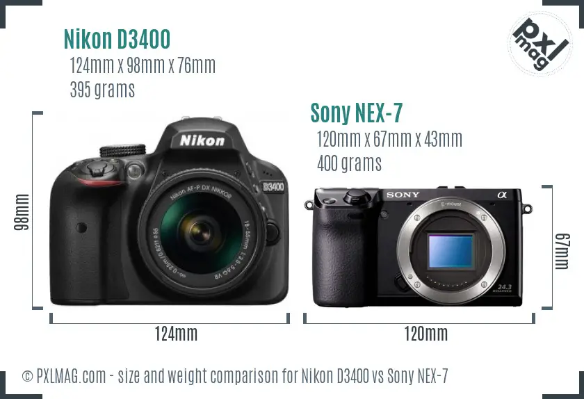 Nikon D3400 vs Sony NEX-7 size comparison