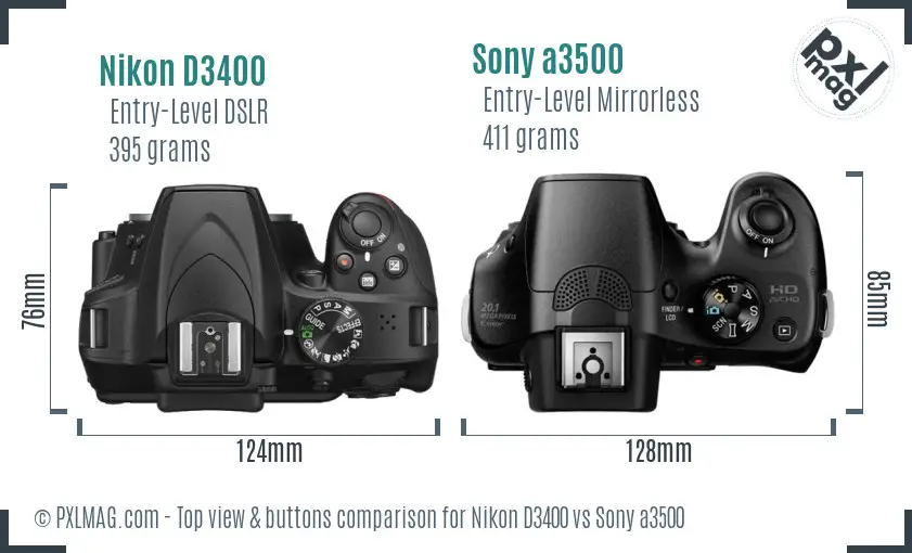 Nikon D3400 vs Sony a3500 top view buttons comparison Nikon D3400 vs Sony a3500 top view buttons comparison