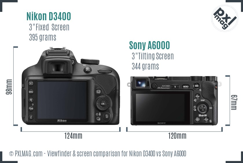 Nikon D3400 vs Sony A6000 Screen and Viewfinder comparison