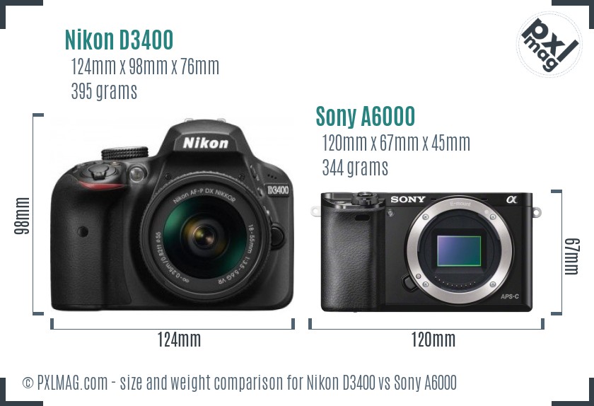 Nikon D3400 vs Sony A6000 size comparison