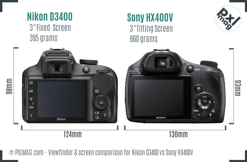 Nikon D3400 vs Sony HX400V Screen and Viewfinder comparison