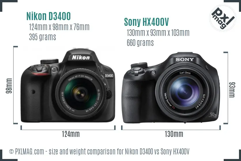 Nikon D3400 vs Sony HX400V size comparison