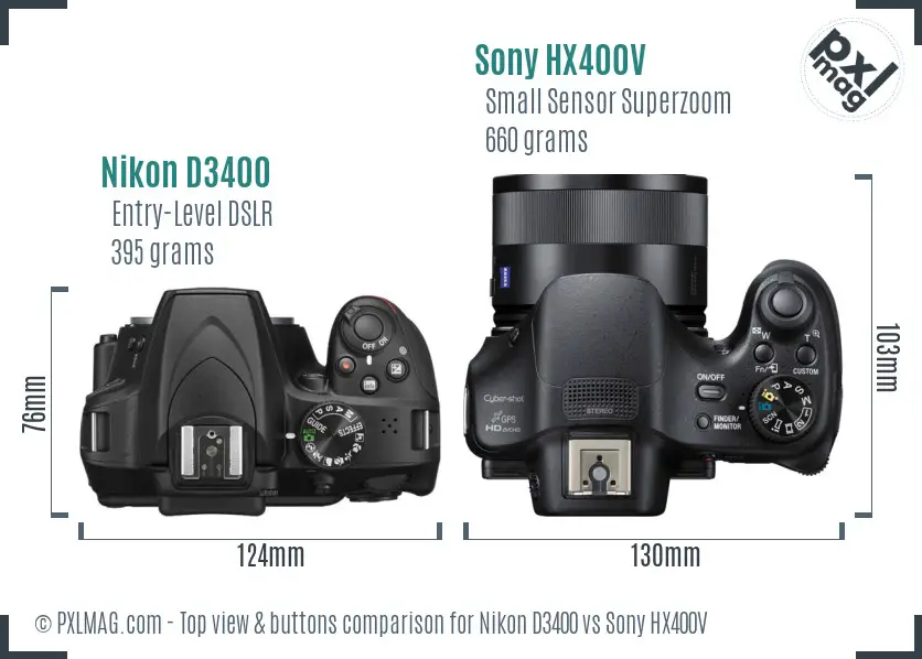 Nikon D3400 vs Sony HX400V top view buttons comparison