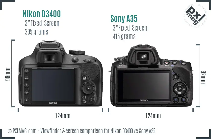 Nikon D3400 vs Sony A35 Screen and Viewfinder comparison