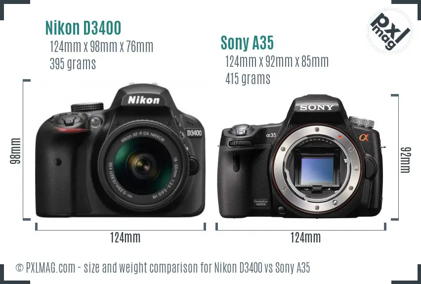 Nikon D3400 vs Sony A35 size comparison