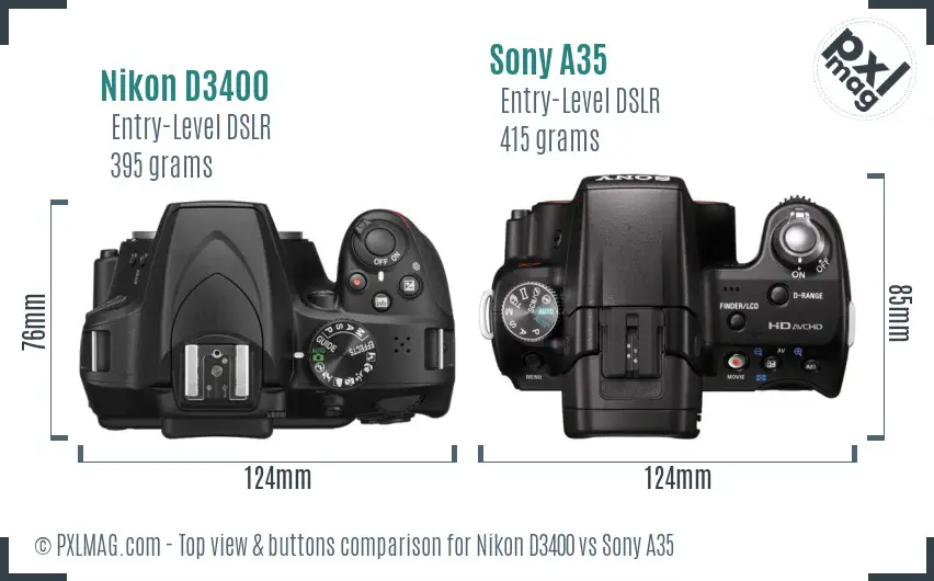 Nikon D3400 vs Sony A35 top view buttons comparison