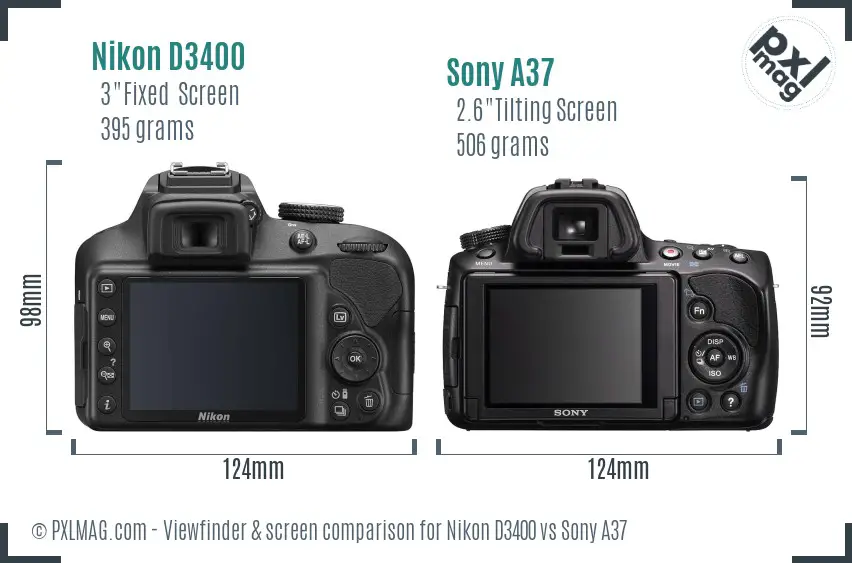Nikon D3400 vs Sony A37 Screen and Viewfinder comparison