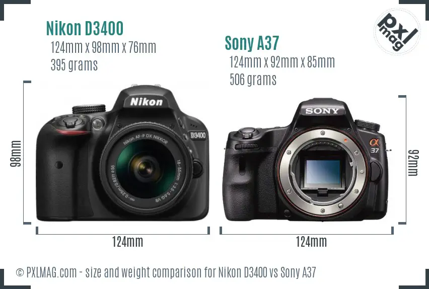 Nikon D3400 vs Sony A37 size comparison