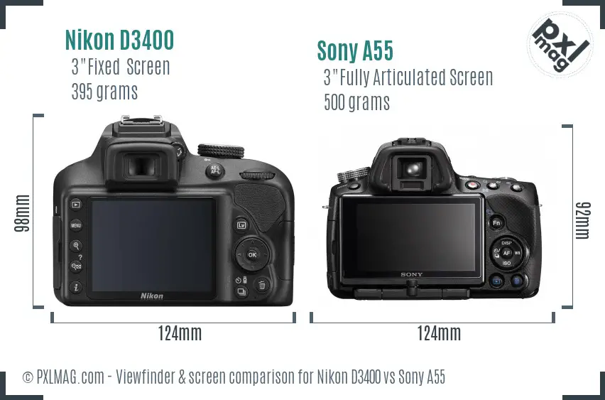 Nikon D3400 vs Sony A55 Screen and Viewfinder comparison