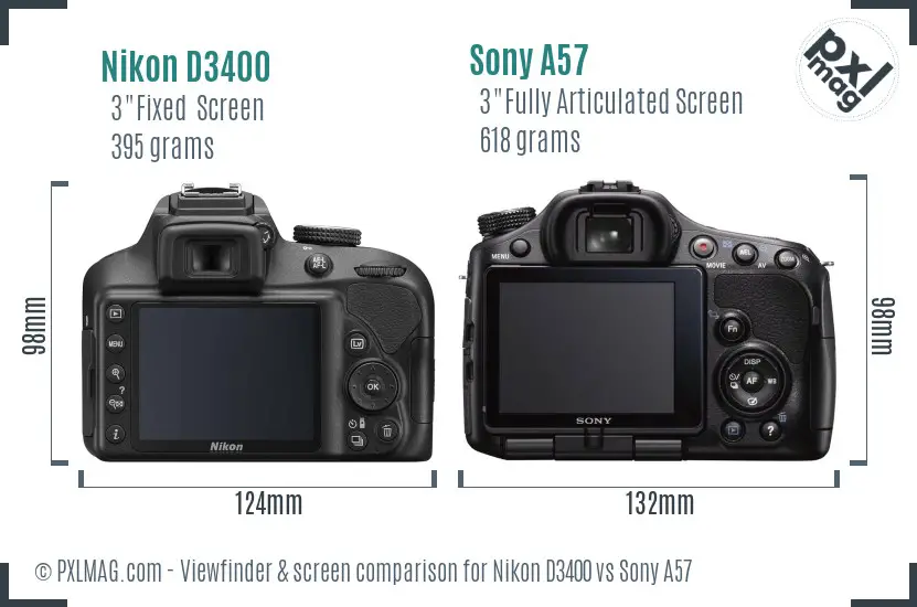 Nikon D3400 vs Sony A57 Screen and Viewfinder comparison