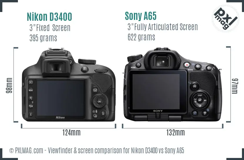 Nikon D3400 vs Sony A65 Screen and Viewfinder comparison
