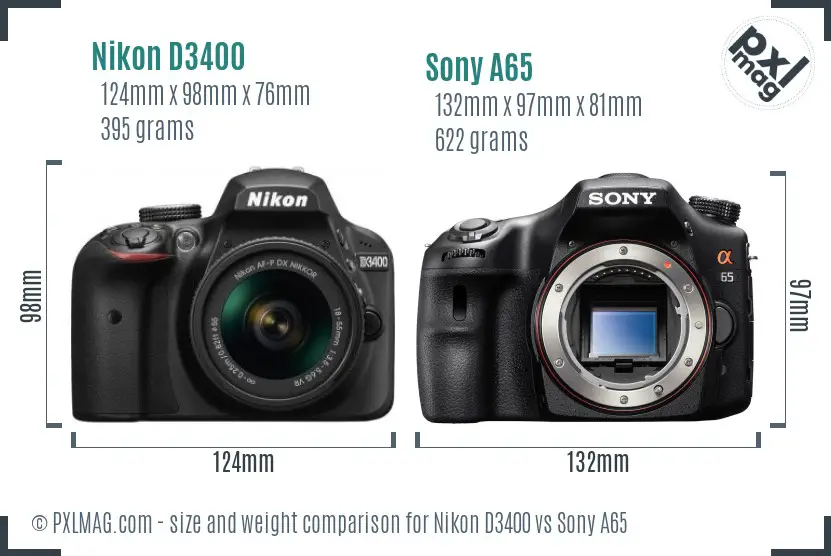 Nikon D3400 vs Sony A65 size comparison