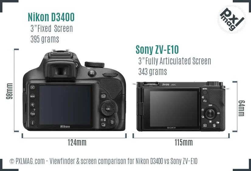 Nikon D3400 vs Sony ZV-E10 Screen and Viewfinder comparison Nikon D3400 vs Sony ZV-E10 Screen and Viewfinder comparison