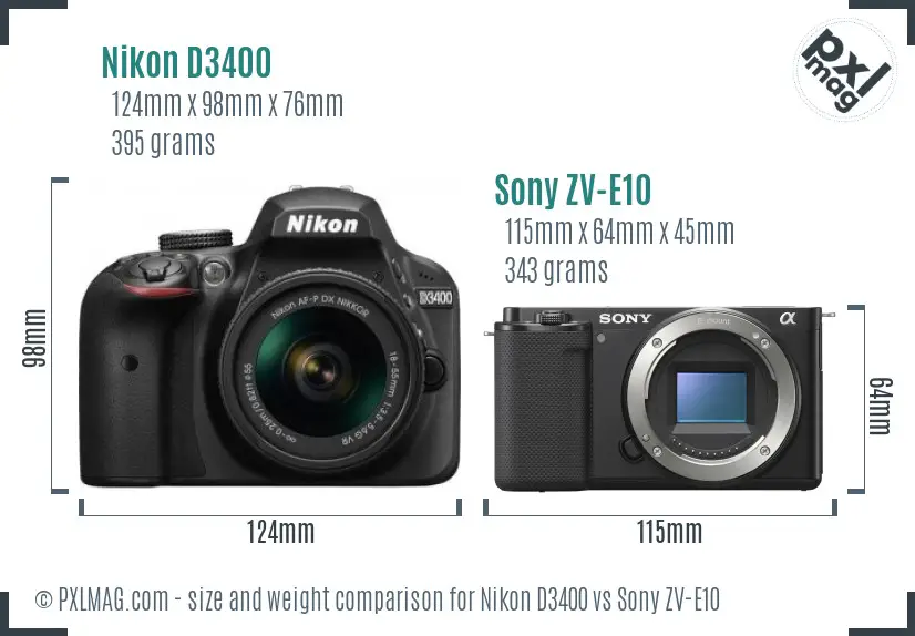 Nikon D3400 vs Sony ZV-E10 size comparison Nikon D3400 vs Sony ZV-E10 size comparison
