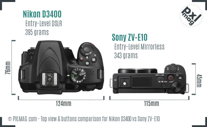 Nikon D3400 vs Sony ZV-E10 top view buttons comparison Nikon D3400 vs Sony ZV-E10 top view buttons comparison