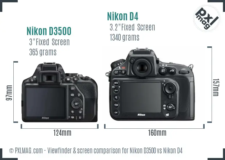 Nikon D3500 vs Nikon D4 Screen and Viewfinder comparison