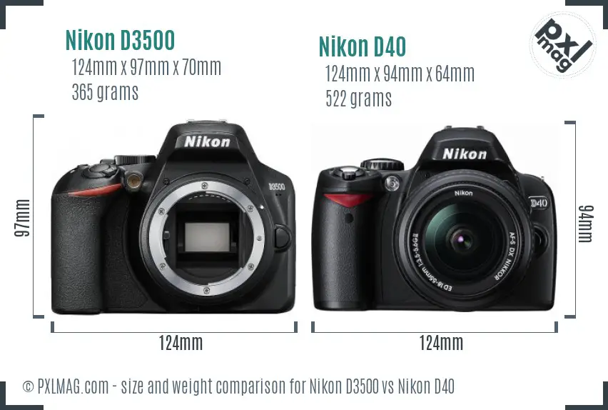 Nikon D3500 vs Nikon D40 size comparison