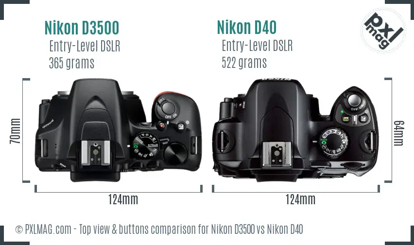 Nikon D3500 vs Nikon D40 top view buttons comparison
