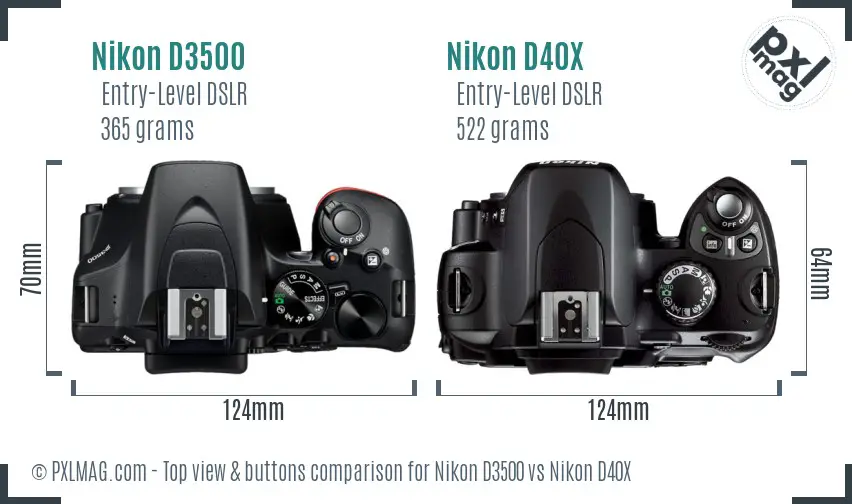 Nikon D3500 vs Nikon D40X top view buttons comparison