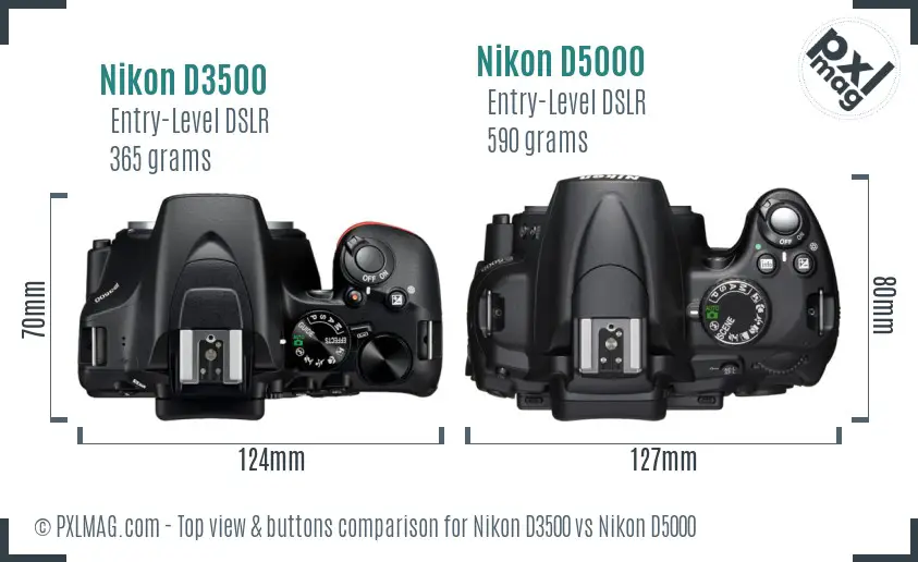 Nikon D3500 vs Nikon D5000 top view buttons comparison
