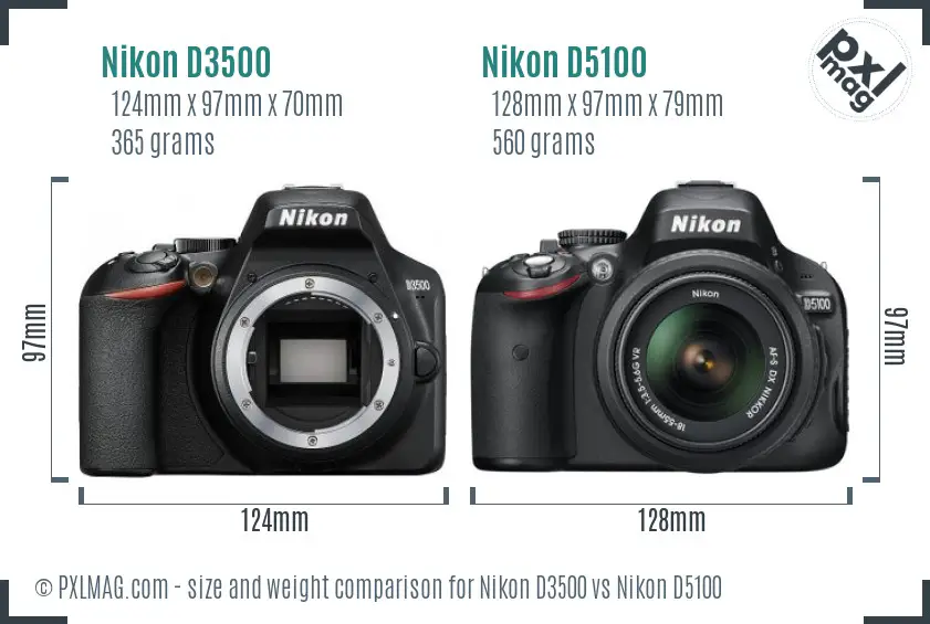 Nikon D3500 vs Nikon D5100 size comparison