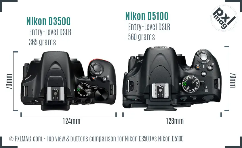 Nikon D3500 vs Nikon D5100 top view buttons comparison