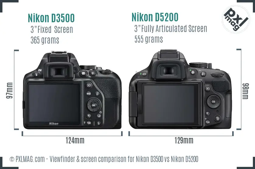 Nikon D3500 vs Nikon D5200 Screen and Viewfinder comparison