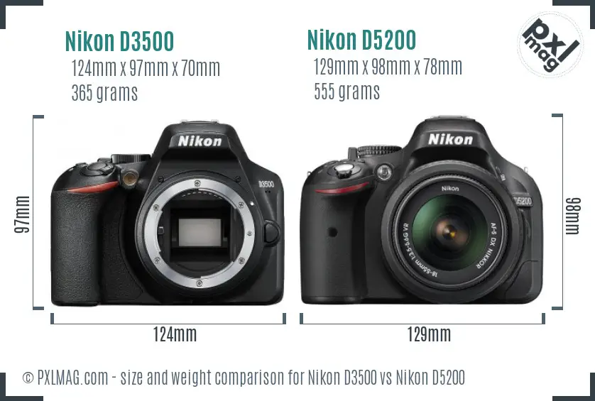 Nikon D3500 vs Nikon D5200 size comparison
