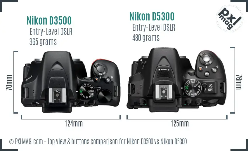 Nikon D3500 vs Nikon D5300 top view buttons comparison