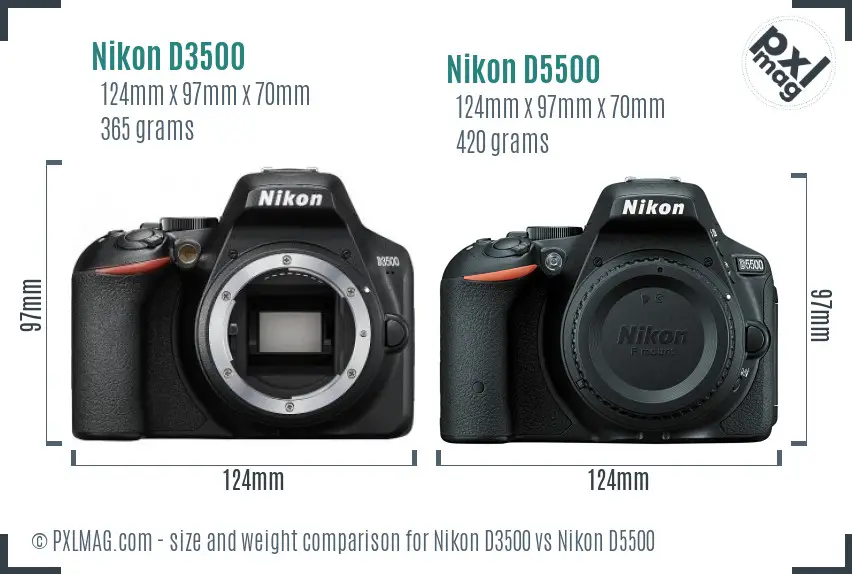 Nikon D3500 vs Nikon D5500 size comparison