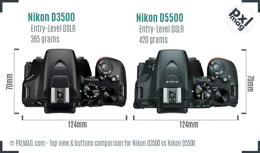 Nikon D3500 vs Nikon D5500 top view buttons comparison