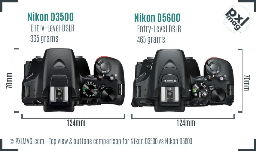 Nikon D3500 vs Nikon D5600 top view buttons comparison