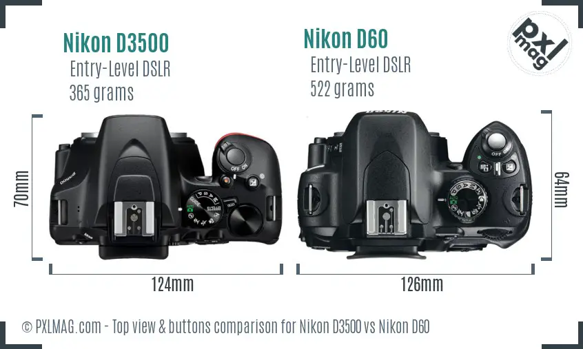 Nikon D3500 vs Nikon D60 top view buttons comparison