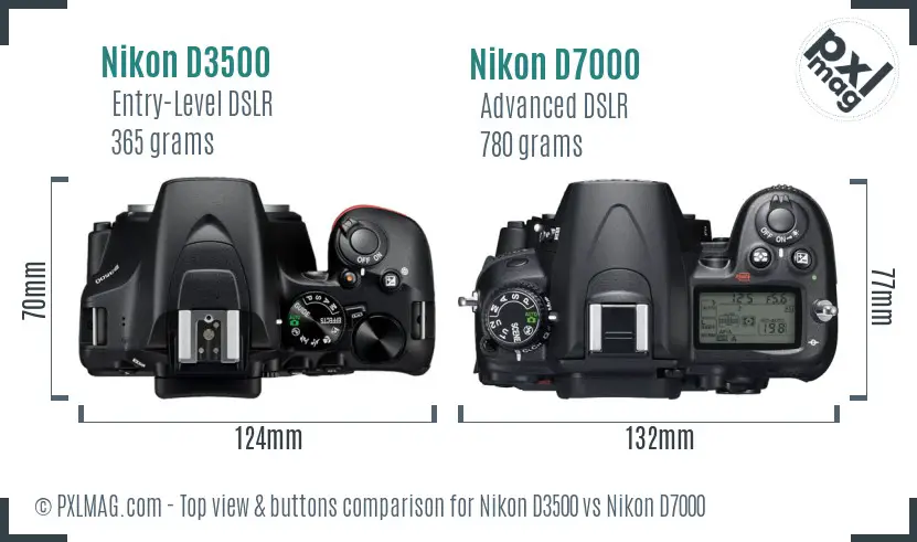 Nikon D3500 vs Nikon D7000 top view buttons comparison
