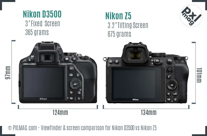Nikon D3500 vs Nikon Z5 Screen and Viewfinder comparison