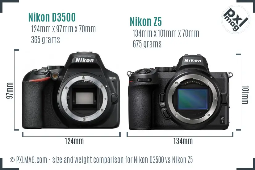 Nikon D3500 vs Nikon Z5 size comparison