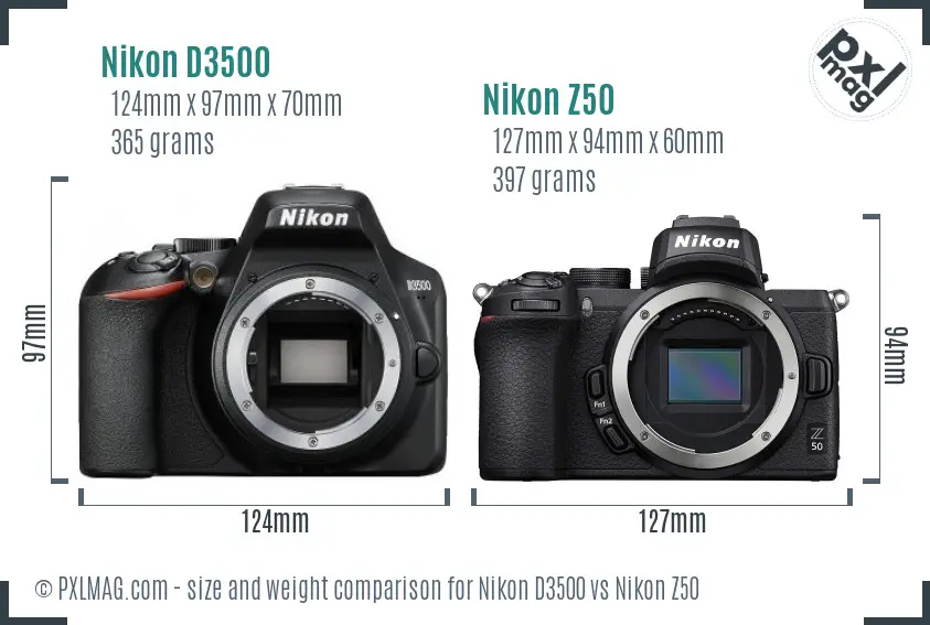 Nikon D3500 vs Nikon Z50 size comparison Nikon D3500 vs Nikon Z50 size comparison