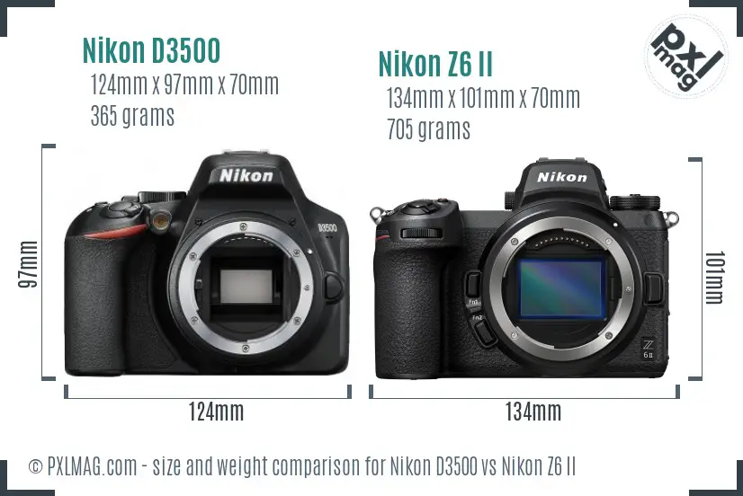 Nikon D3500 vs Nikon Z6 II size comparison