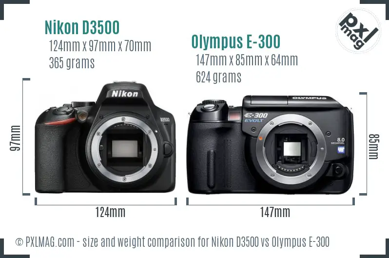 Nikon D3500 vs Olympus E-300 size comparison Nikon D3500 vs Olympus E-300 size comparison
