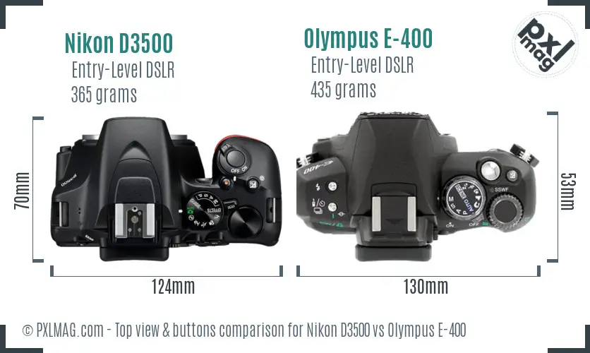 Nikon D3500 vs Olympus E-400 top view buttons comparison