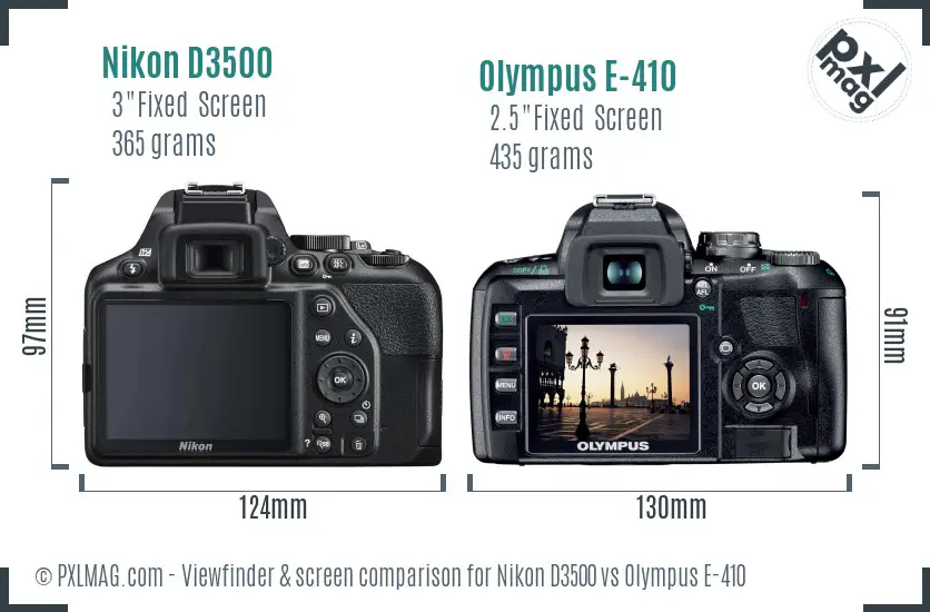 Nikon D3500 vs Olympus E-410 Screen and Viewfinder comparison