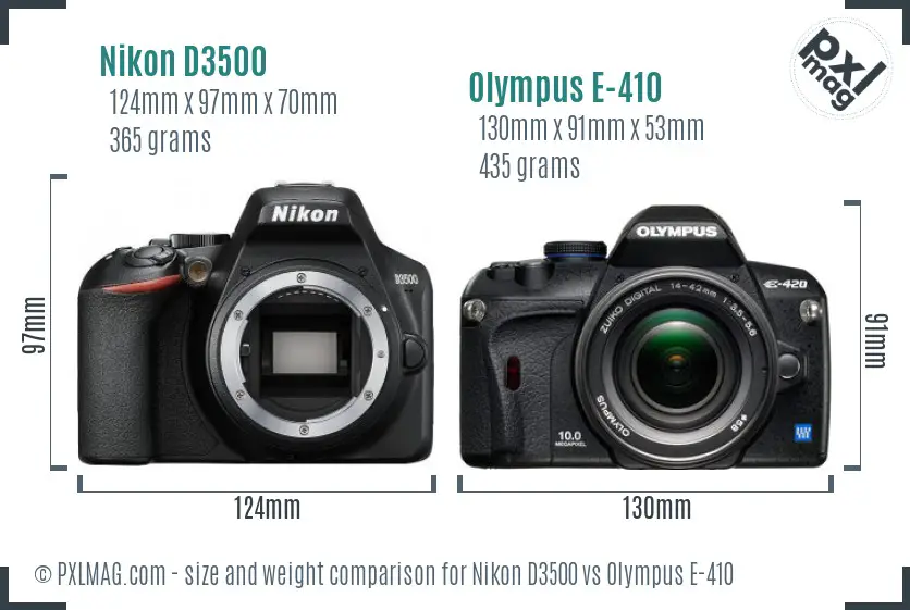 Nikon D3500 vs Olympus E-410 size comparison