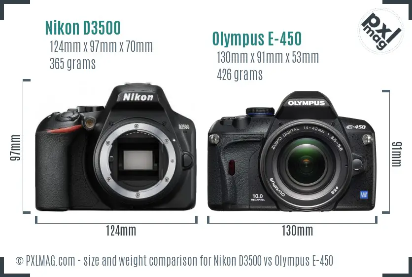 Nikon D3500 vs Olympus E-450 size comparison