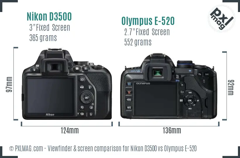 Nikon D3500 vs Olympus E-520 Screen and Viewfinder comparison