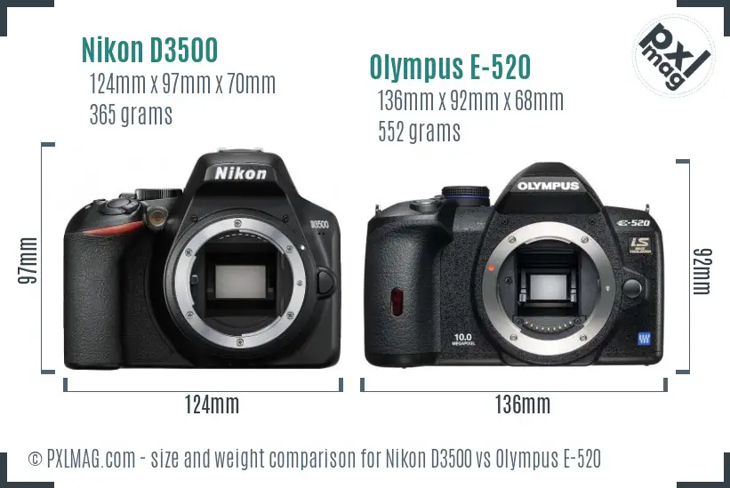 Nikon D3500 vs Olympus E-520 size comparison