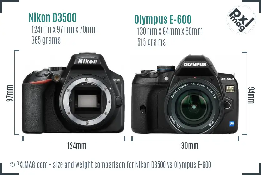 Nikon D3500 vs Olympus E-600 size comparison