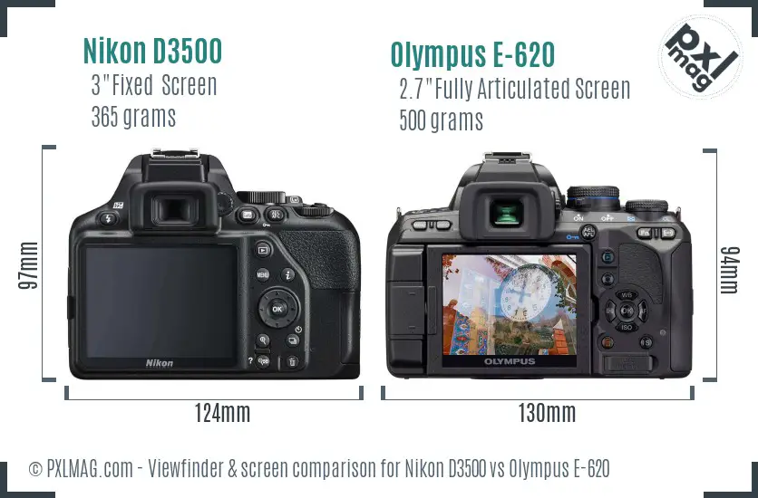 Nikon D3500 vs Olympus E-620 Screen and Viewfinder comparison