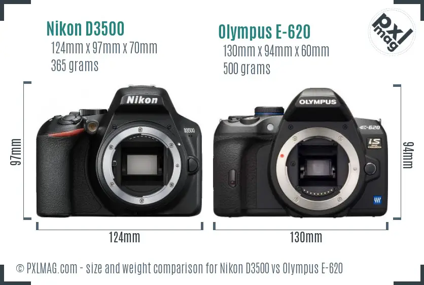Nikon D3500 vs Olympus E-620 size comparison